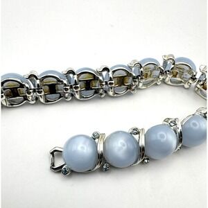 Vintage Lisner Bracelet Blue Moonglow Lucite Silver Tone MCM 1950s